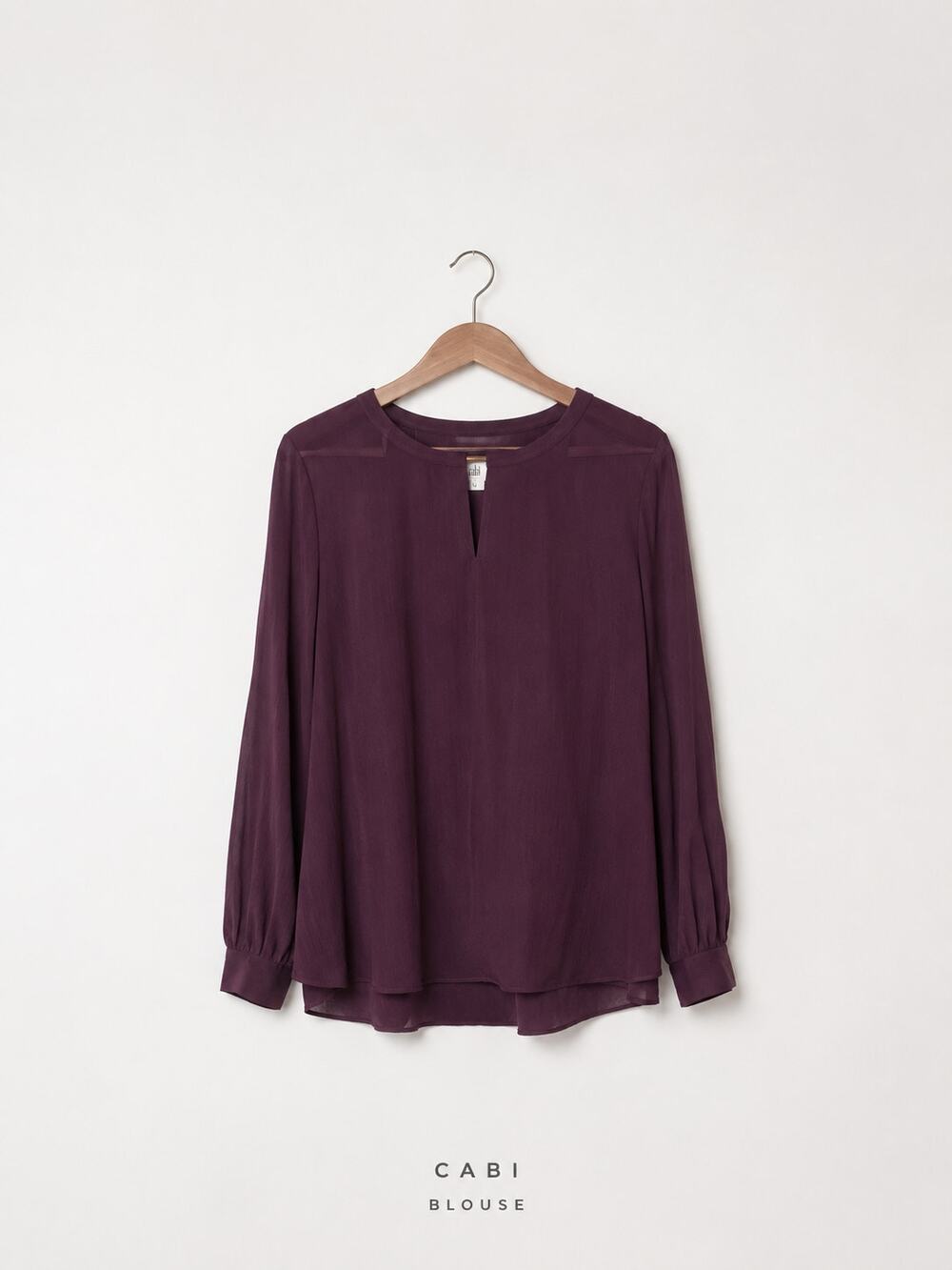 Cabi Large Port Entice Blouse Sheer Pleated Keyhole Plum
